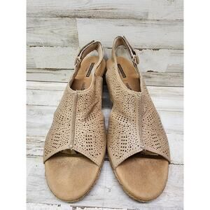CLARKS LAFLEY ROSEN BEIGE LEATHER SLINGBACK SANDALS SHOES HEELS WOMENS SZ 10 M
